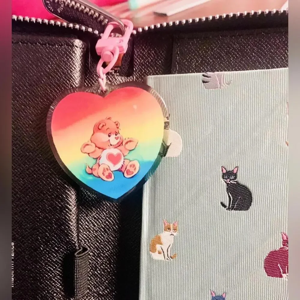 Care Bears Bag Charm Tenderheart, Rainbow Heart Dual Side Keychain Key Holder